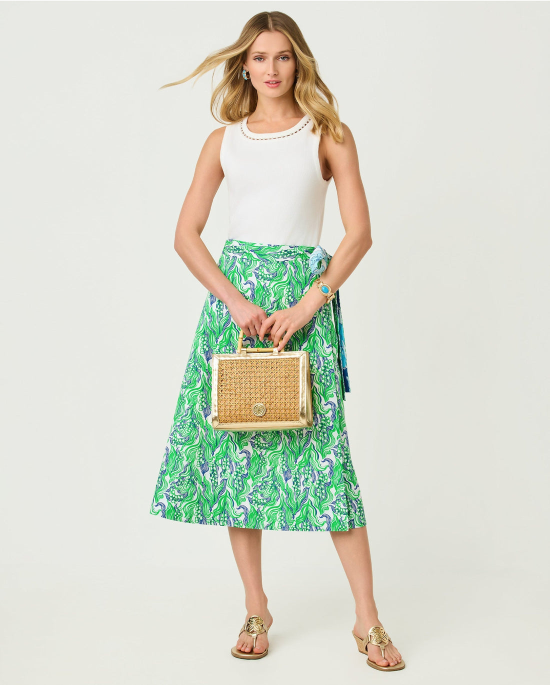 Constance Reversible Midi Wrap Skirt - Putting Green Lilly Of The Valley