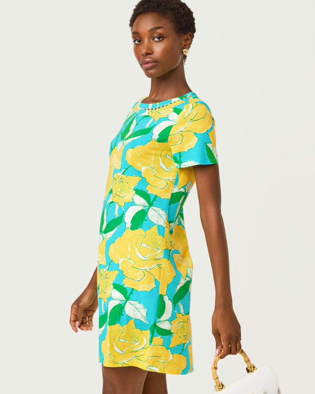 Cody Short Sleeve Dress - Blue Curacao Rose Bud