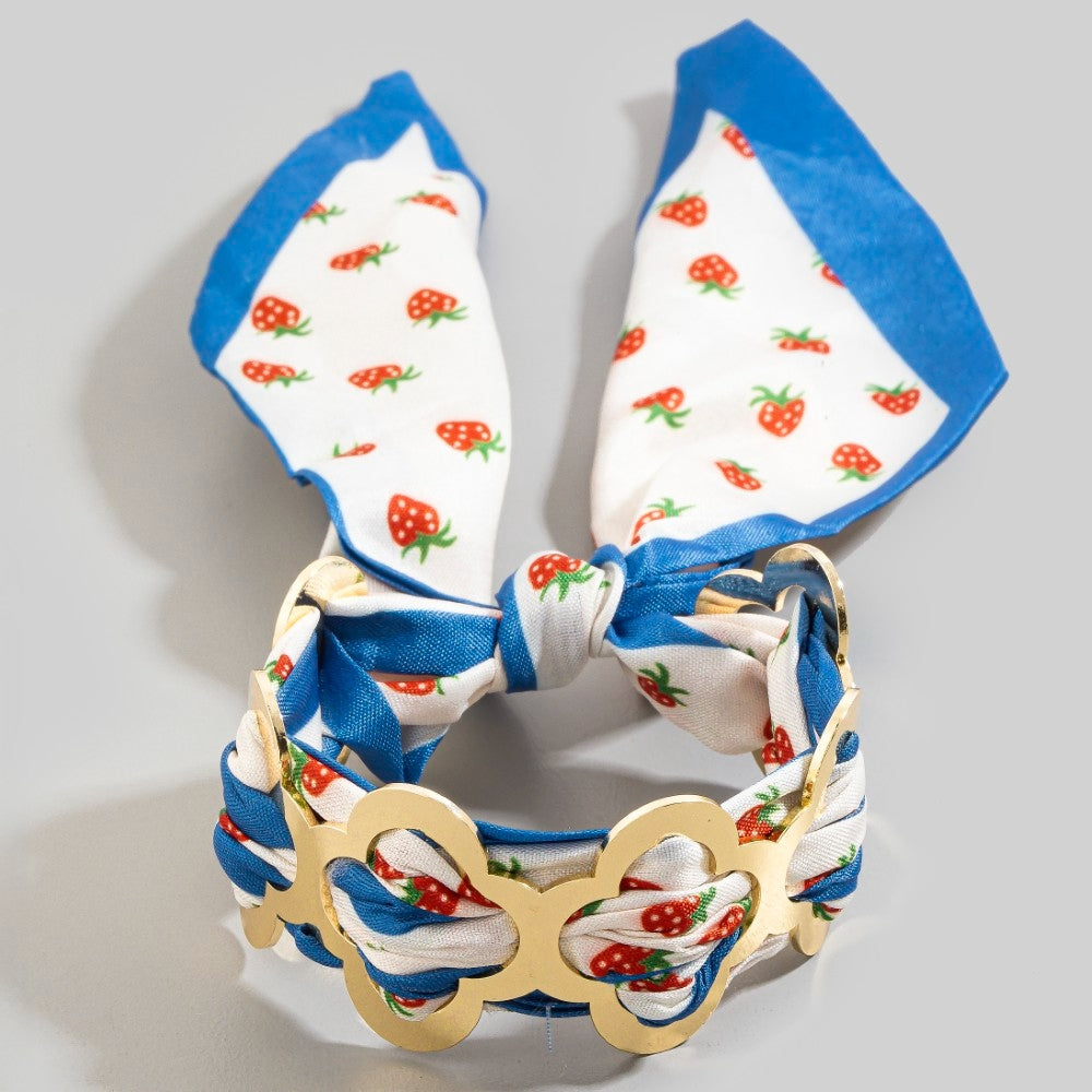 Metallic Clover And Bandana Cuff Bracelet - Blue