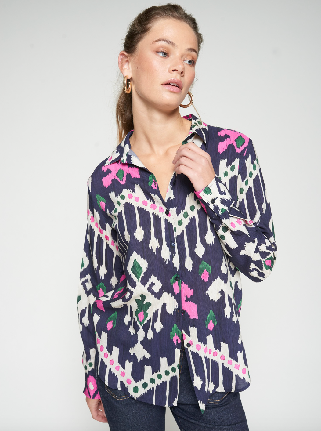 Navy and Pink Ikat Top