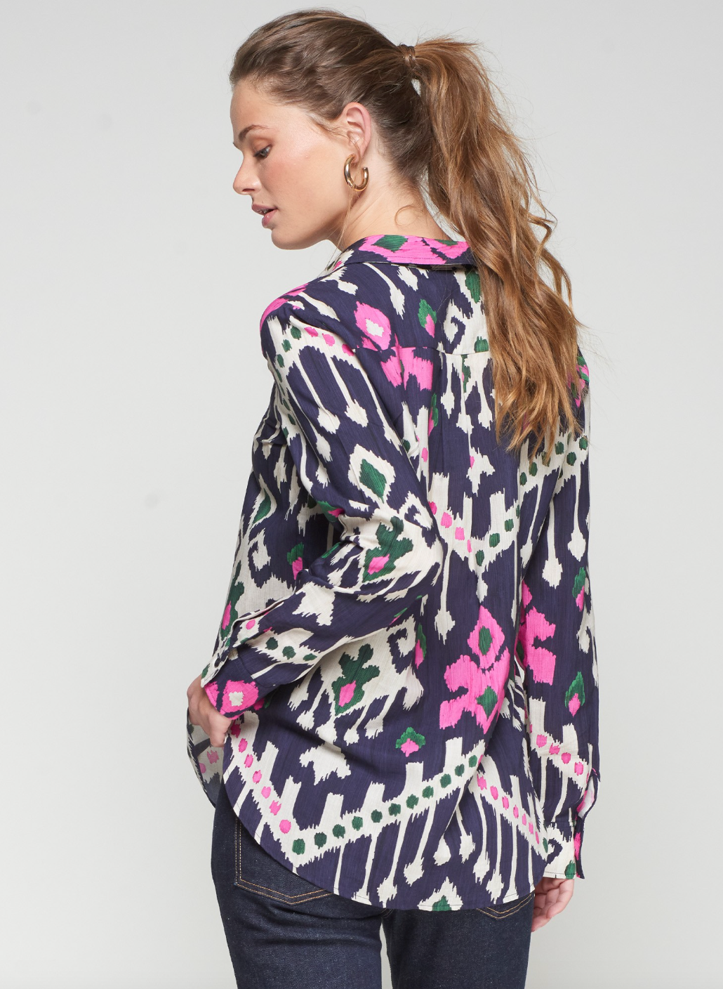 Navy and Pink Ikat Top