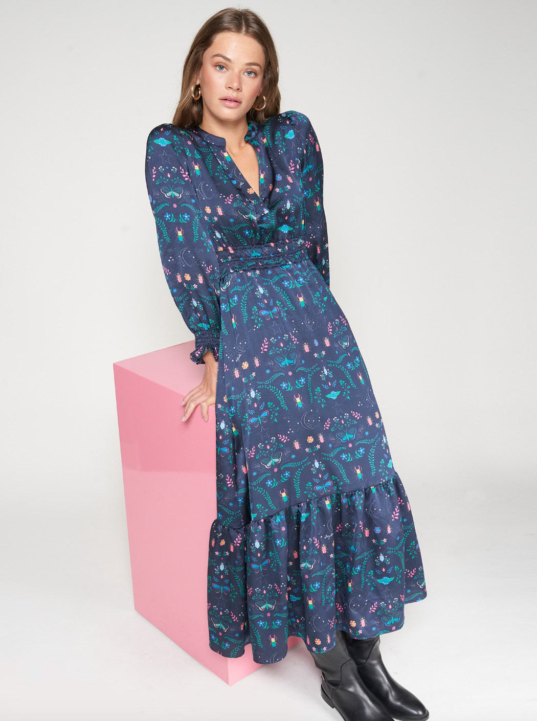 Navy Print Insects Dress