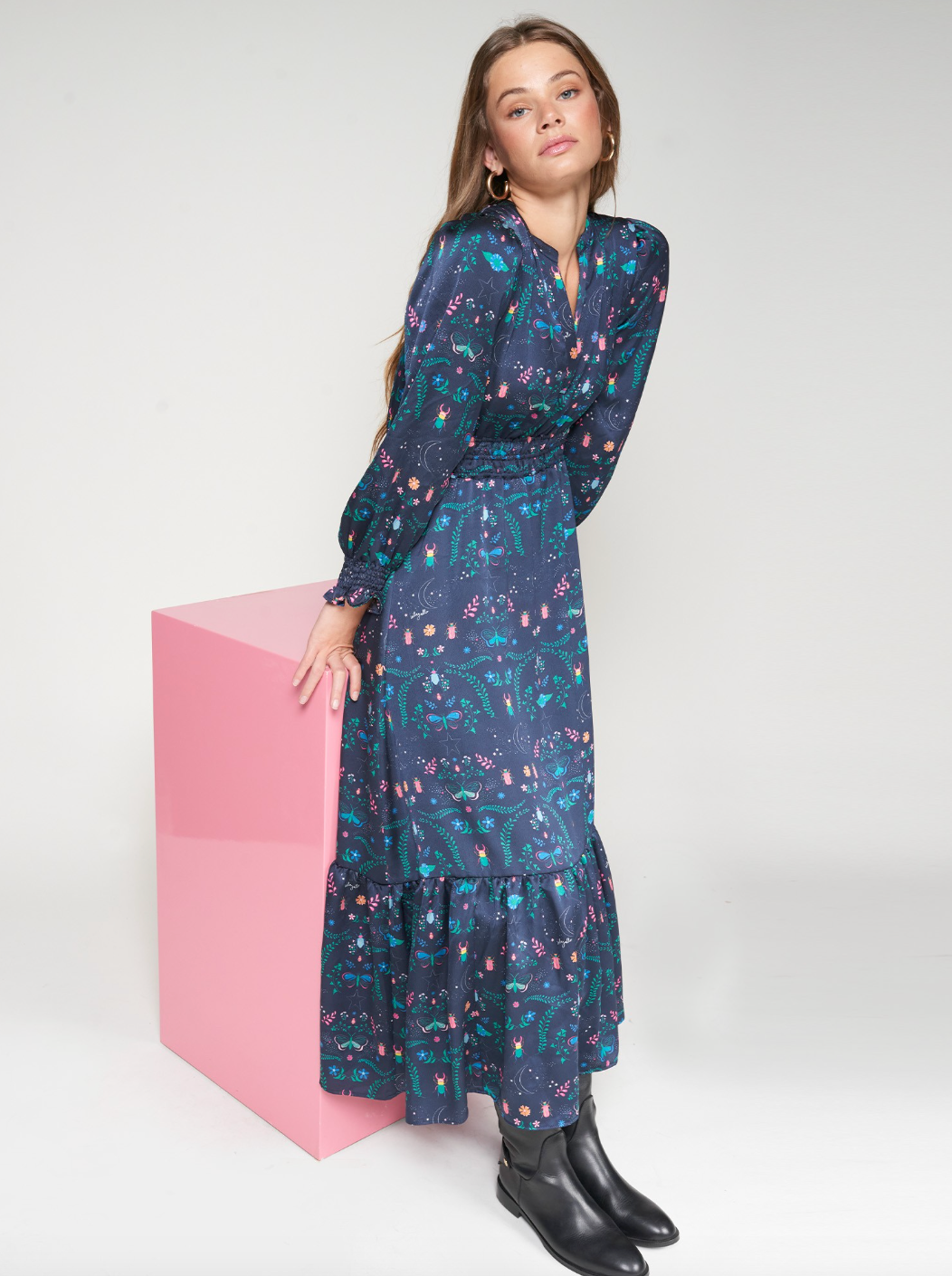 Navy Print Insects Dress