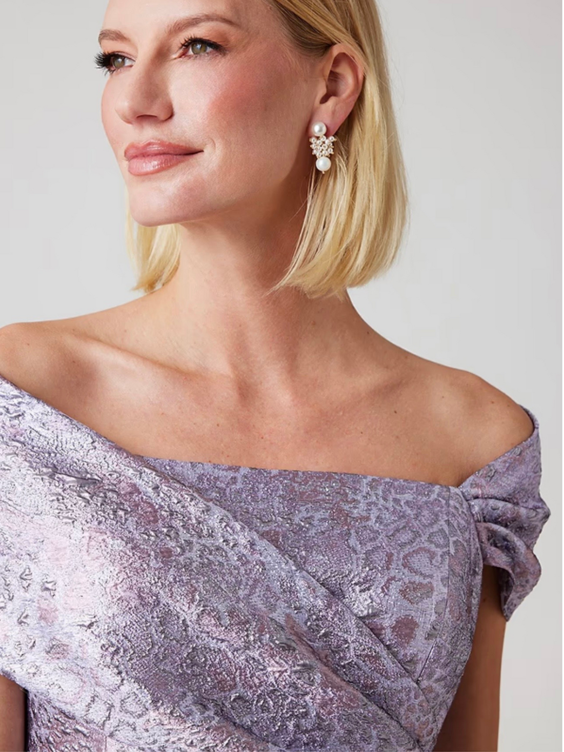 Metallic Jacquard Off The Shoulder Dress