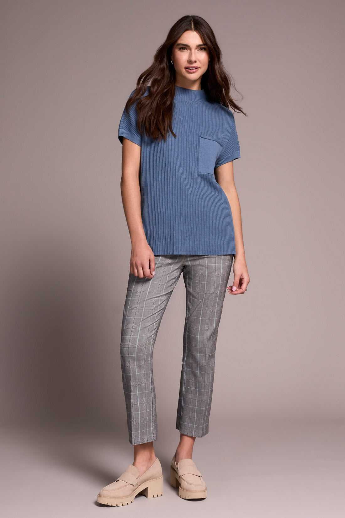 Cotton Mock Neck Cap Short Sleeve Top