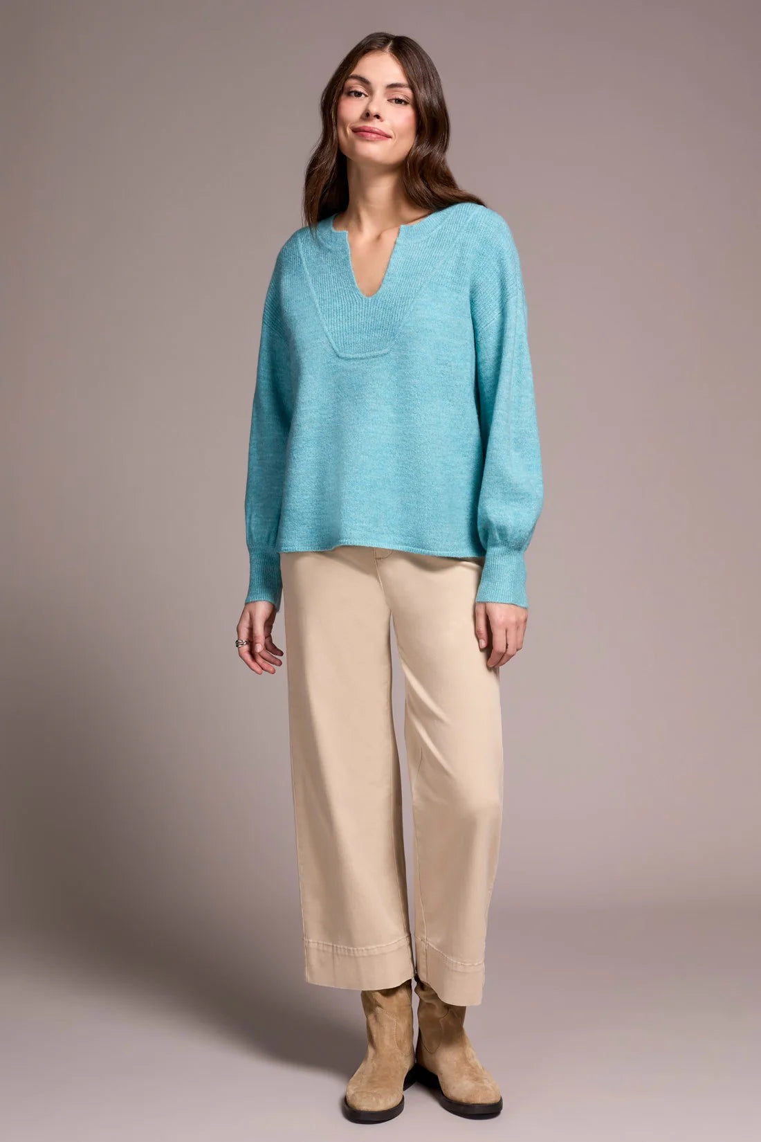 Mandarin Collar Long Puff Sleeve Sweater