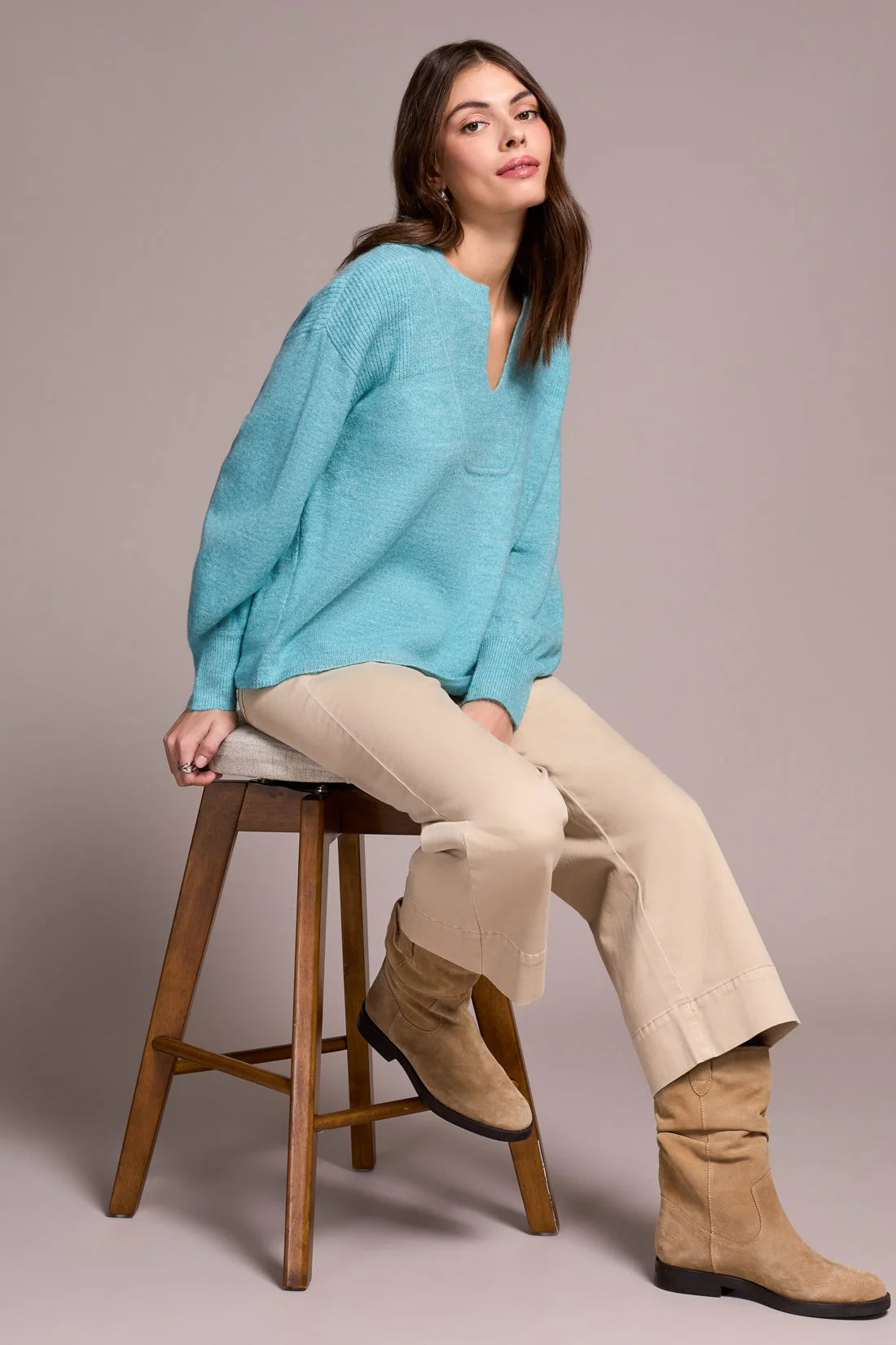 Mandarin Collar Long Puff Sleeve Sweater